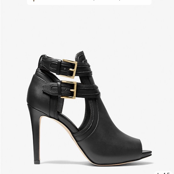 MICHAEL Michael Kors Black Heeled Boots with Gold Buckles Size 9.5 - Picture 2 of 10